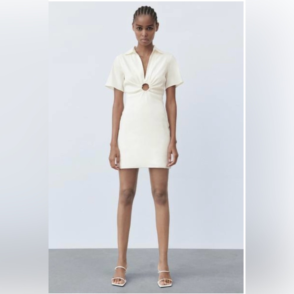 Zara White Ruched Sheath Mini Dress